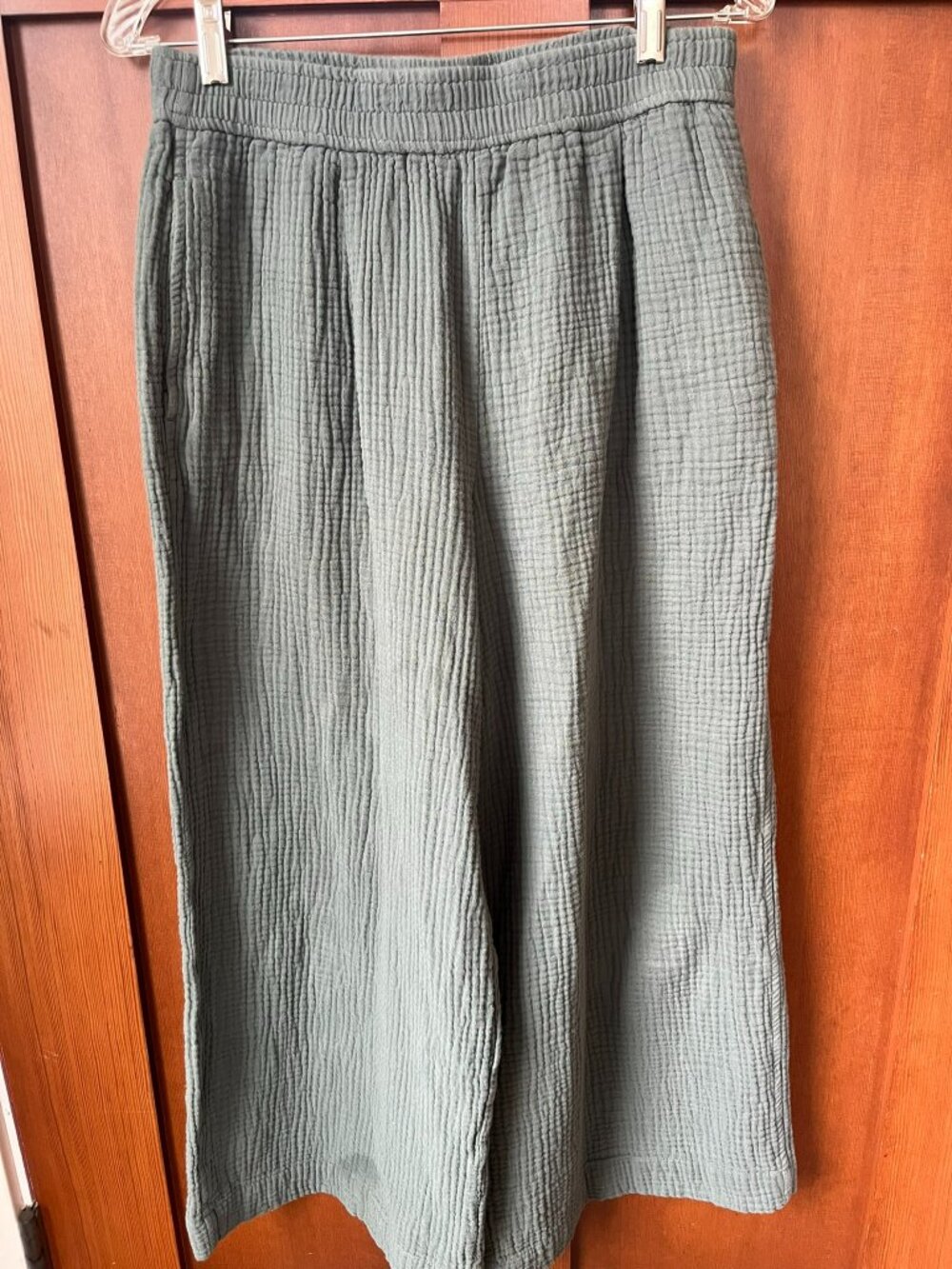 Madewell Women's Wide-Leg Pull On Pant Green Boho Cottage Waffle Knit Medium